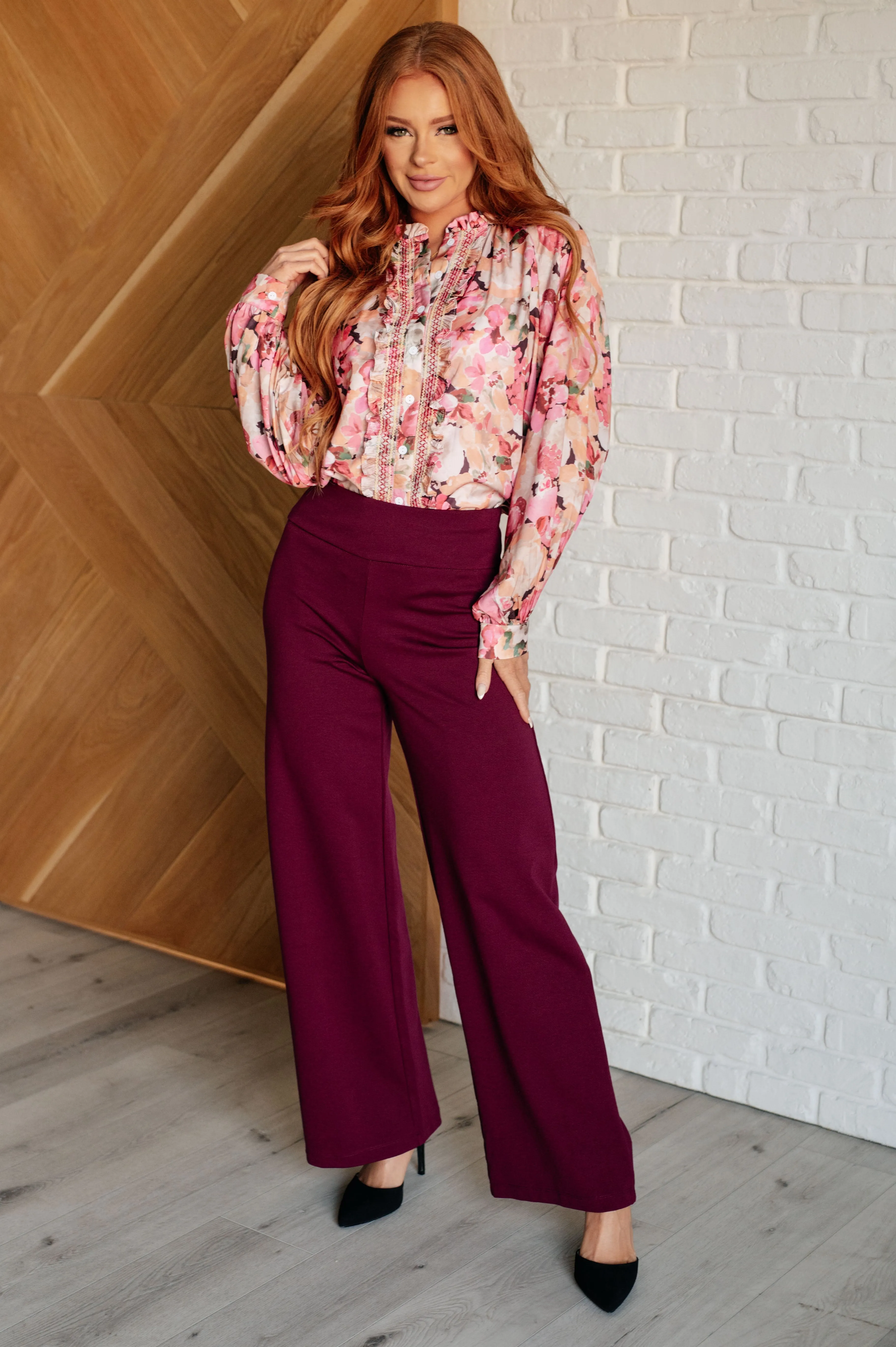 Magic Wide Leg Pants in Wine - 11/19