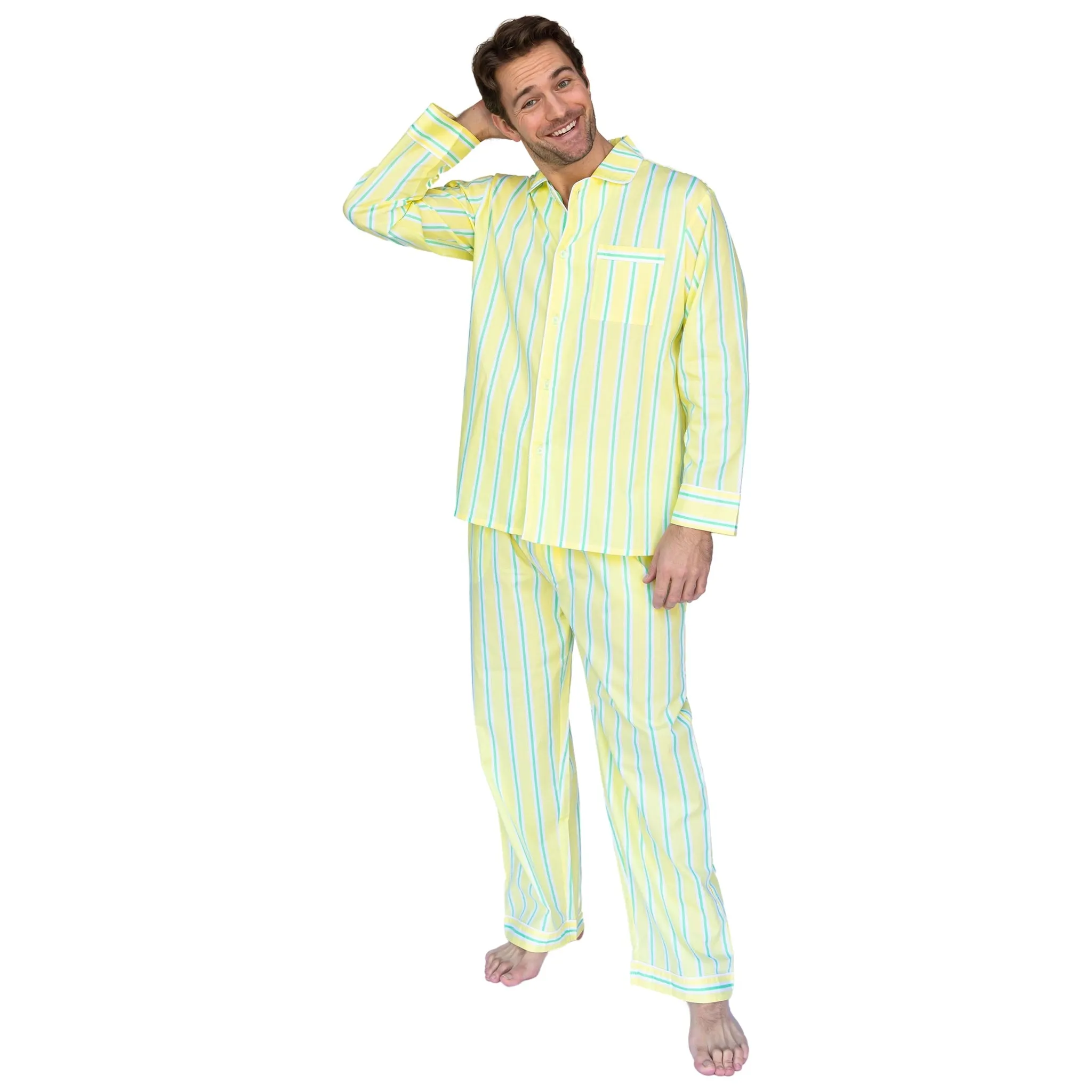 Men's Andy Cohen Yellow   Green Stripe Pj Pant Set