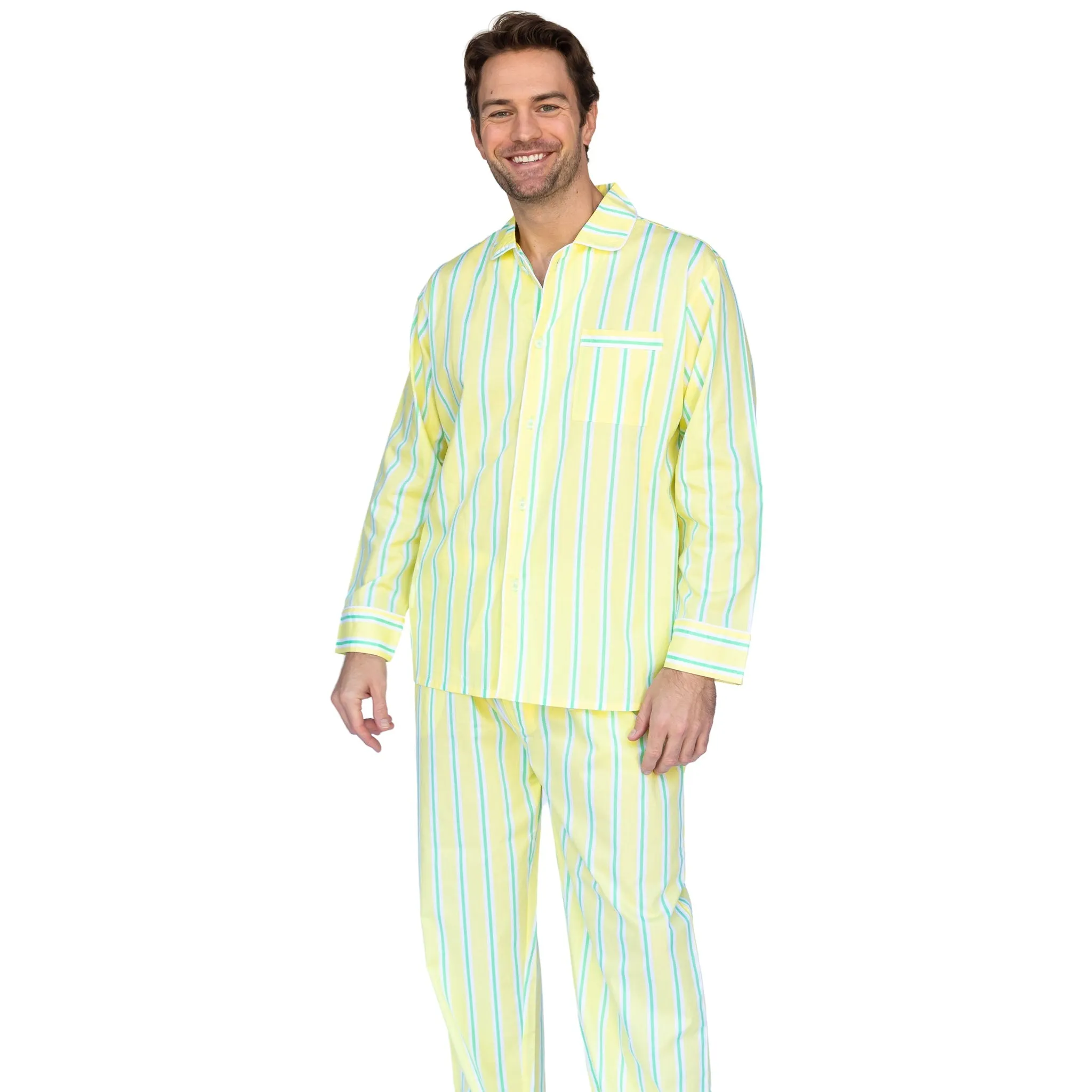 Men's Andy Cohen Yellow   Green Stripe Pj Pant Set
