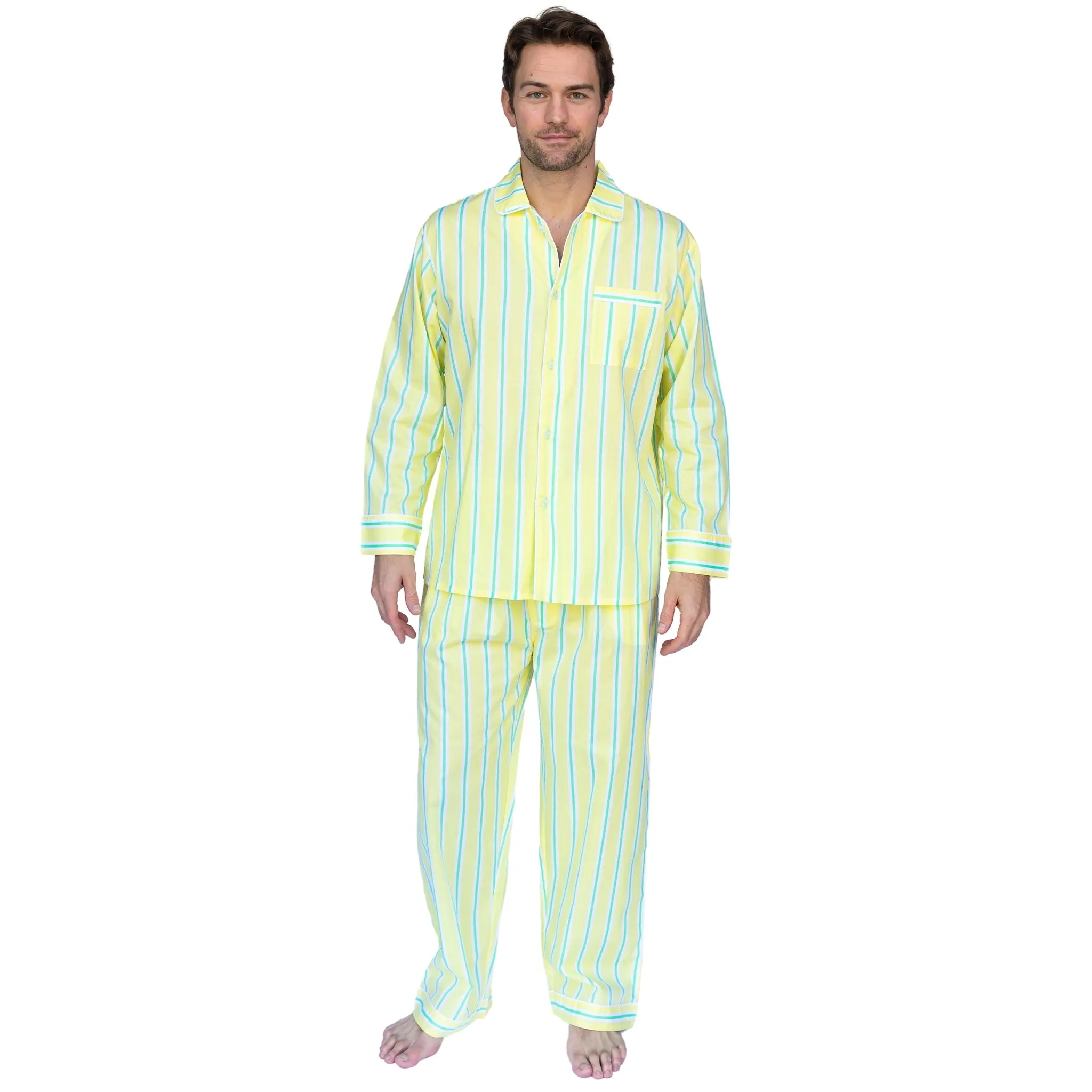 Men's Andy Cohen Yellow   Green Stripe Pj Pant Set