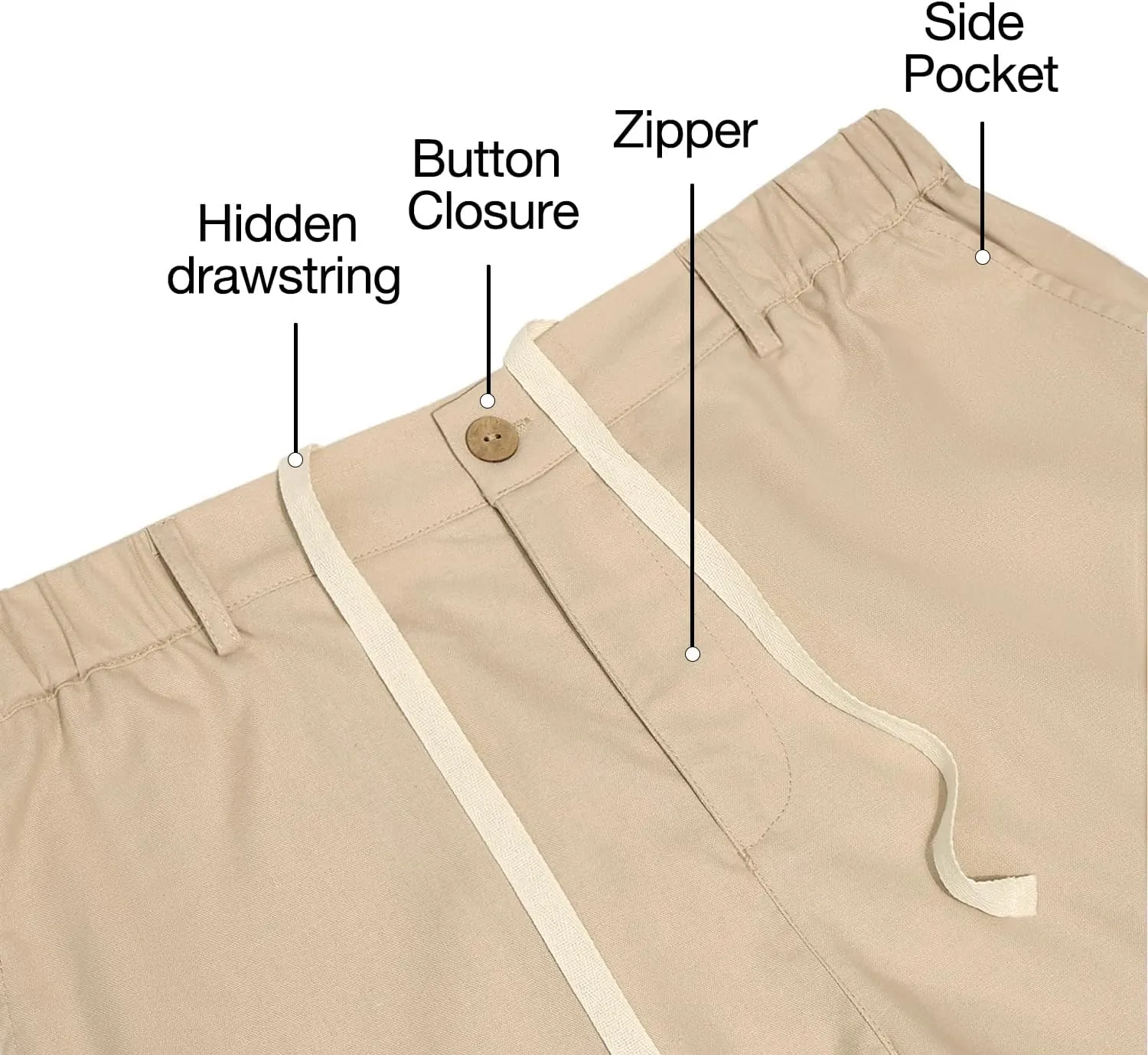 Men's Cotton Linen Shorts Casual Button Elastic Waist Summer Beach Vacation Shorts with Multi-Pocket
