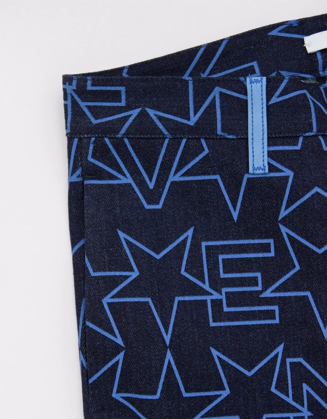 Navy Blue Star Print Denim Bermuda Shorts
