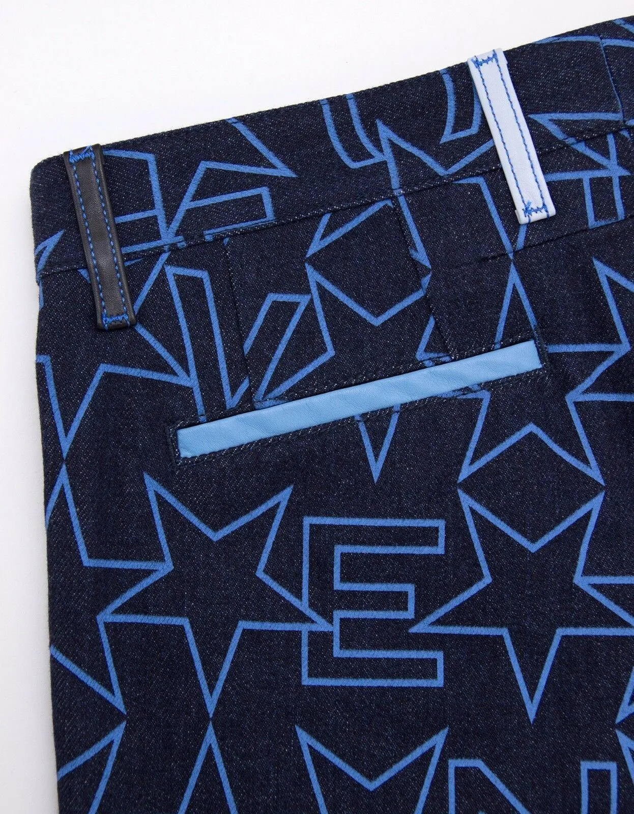 Navy Blue Star Print Denim Bermuda Shorts
