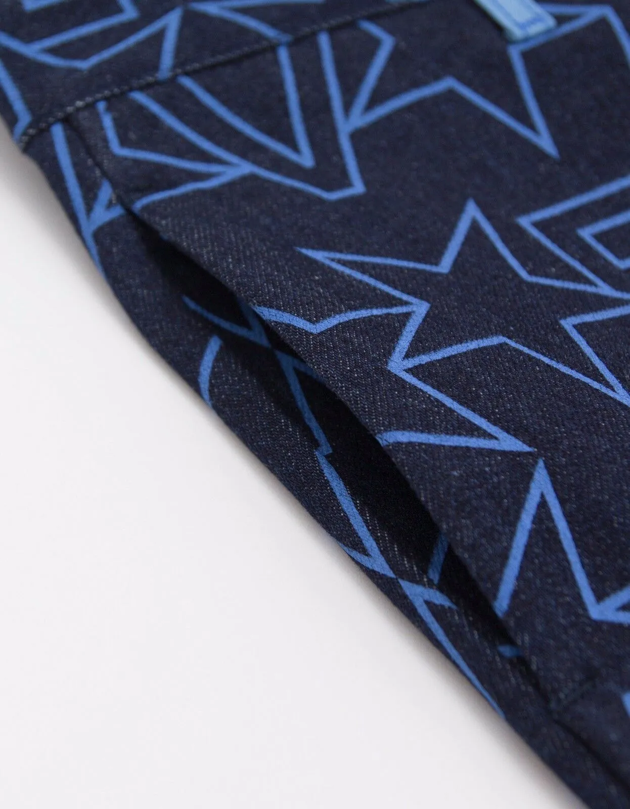 Navy Blue Star Print Denim Bermuda Shorts