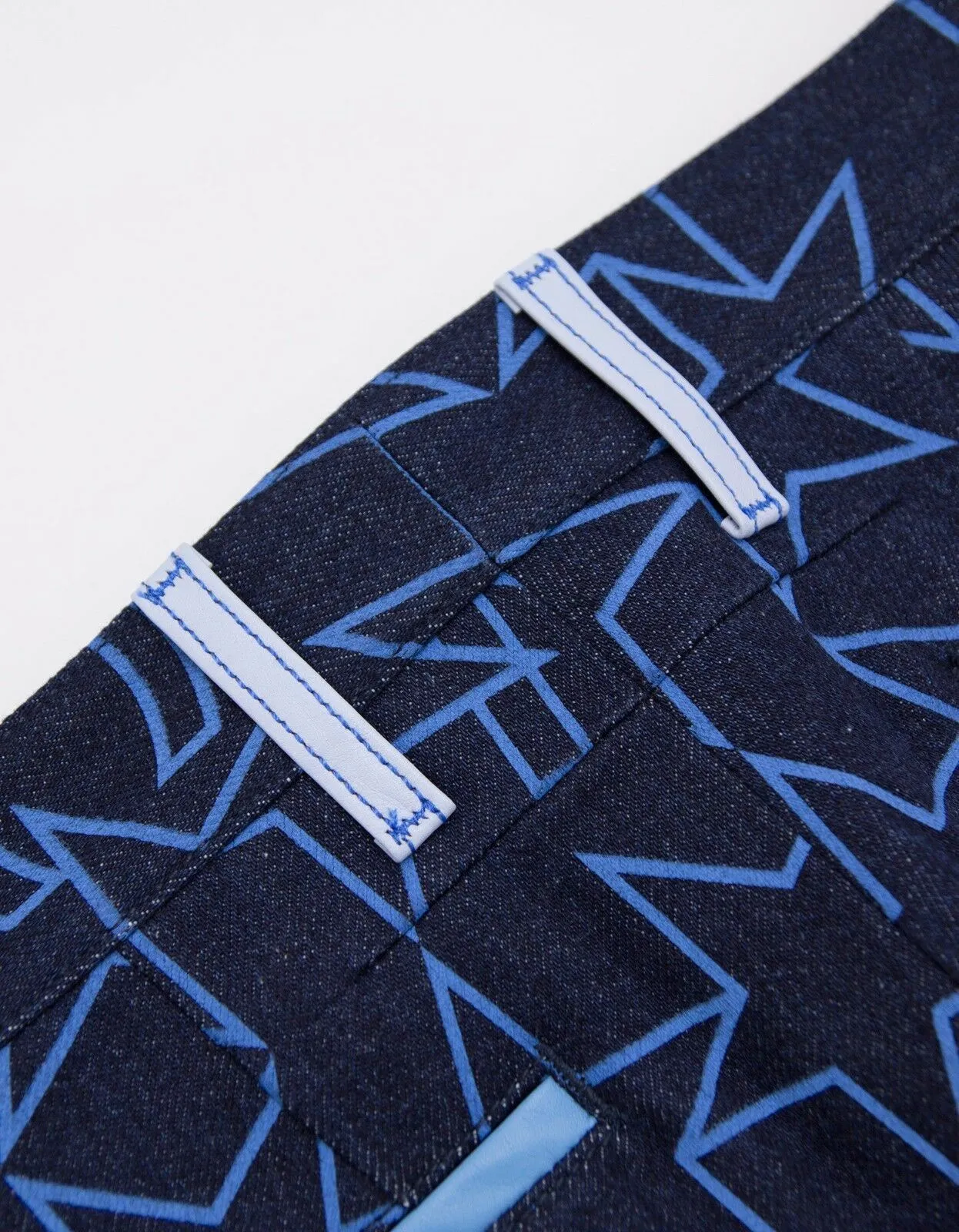 Navy Blue Star Print Denim Bermuda Shorts