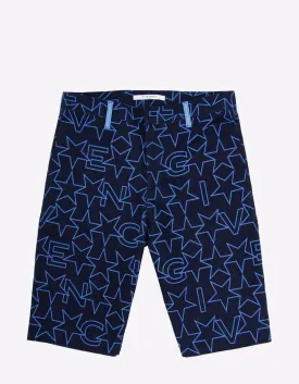 Navy Blue Star Print Denim Bermuda Shorts