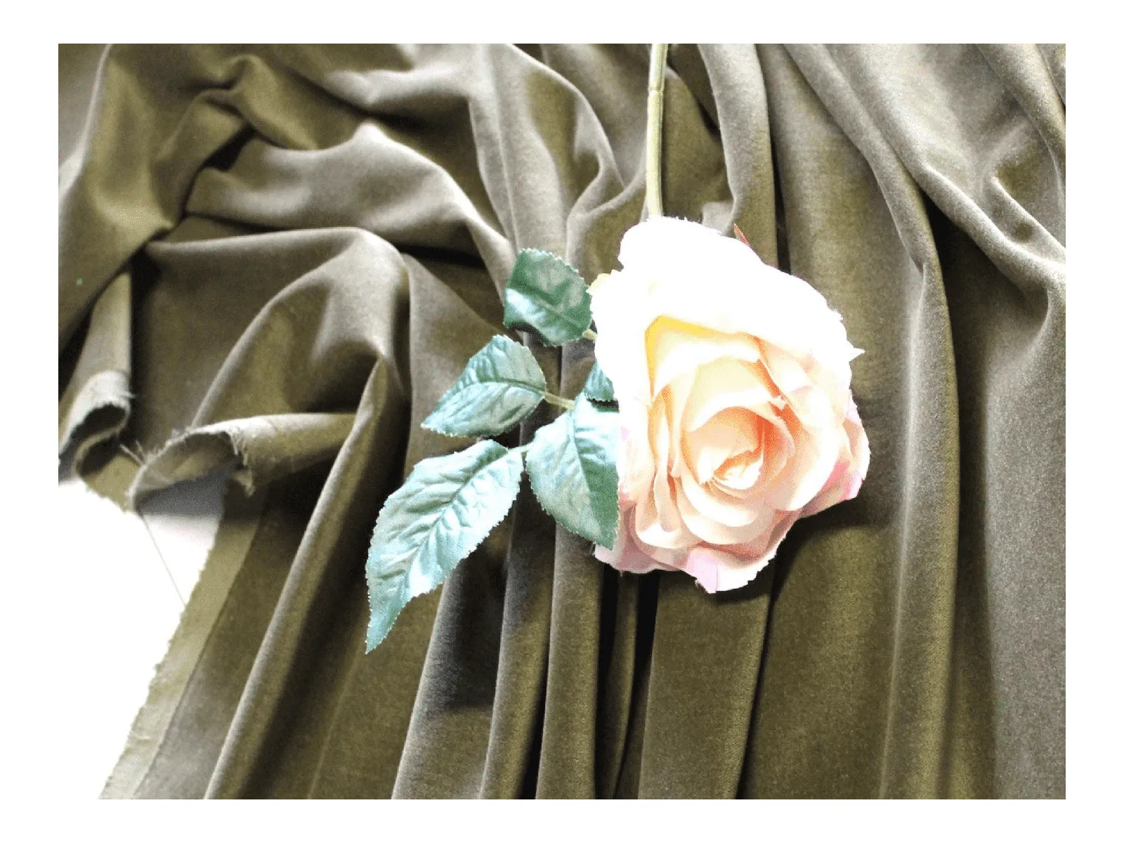 OLIVE GREEN - Cotton  Crafting / Dressmaking Velvet / Velveteen Fabric - Lightweight
