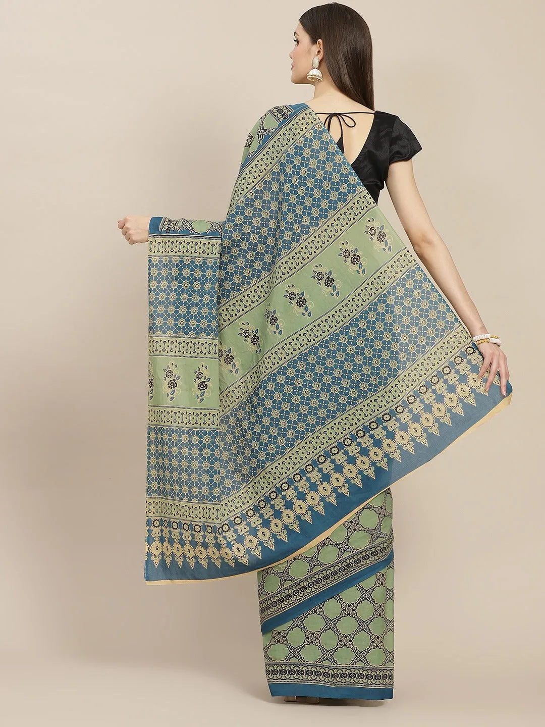 Olive Green Printed Saree