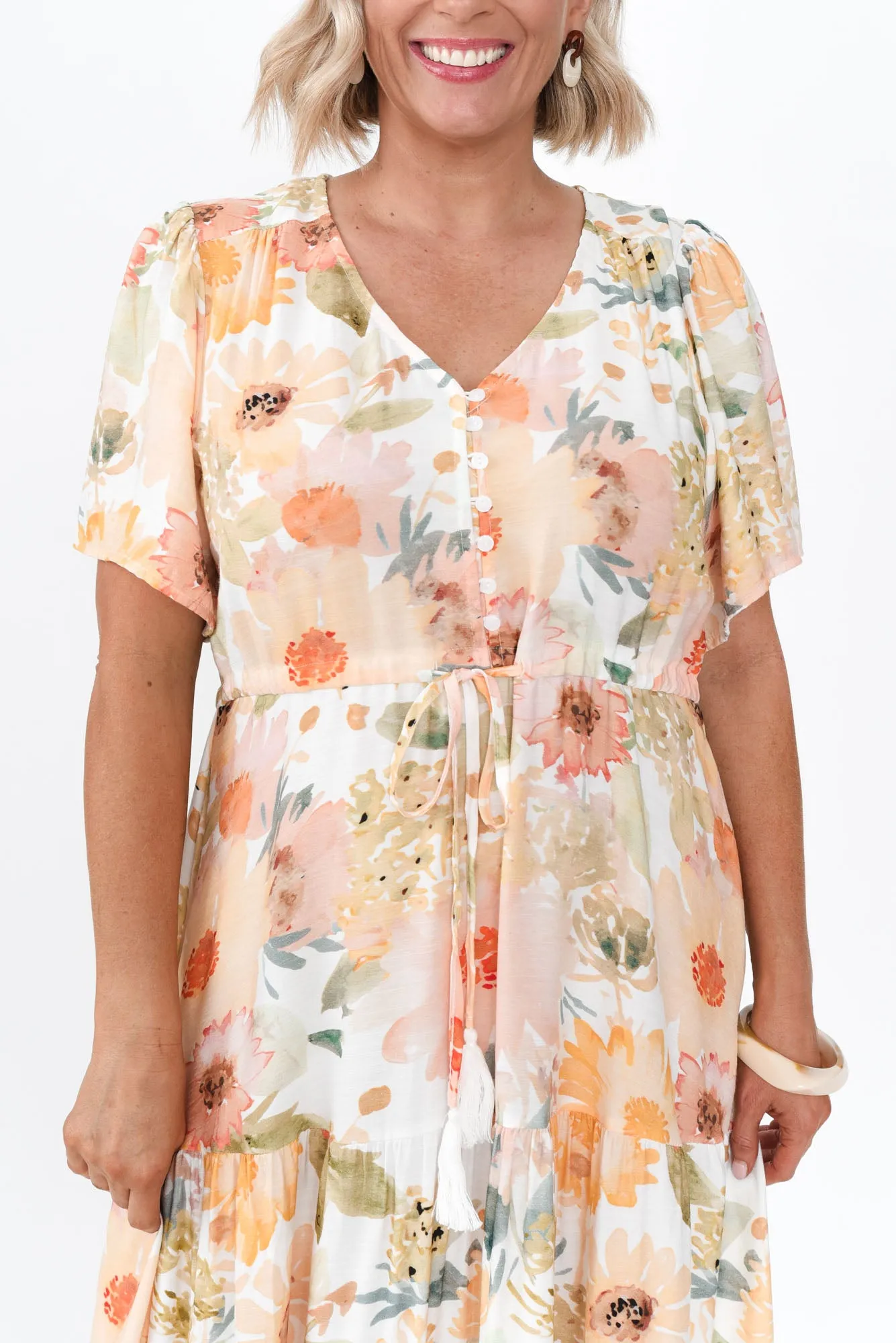 Otis White Floral Linen Blend Summer Dress - Elegant and Lightweight