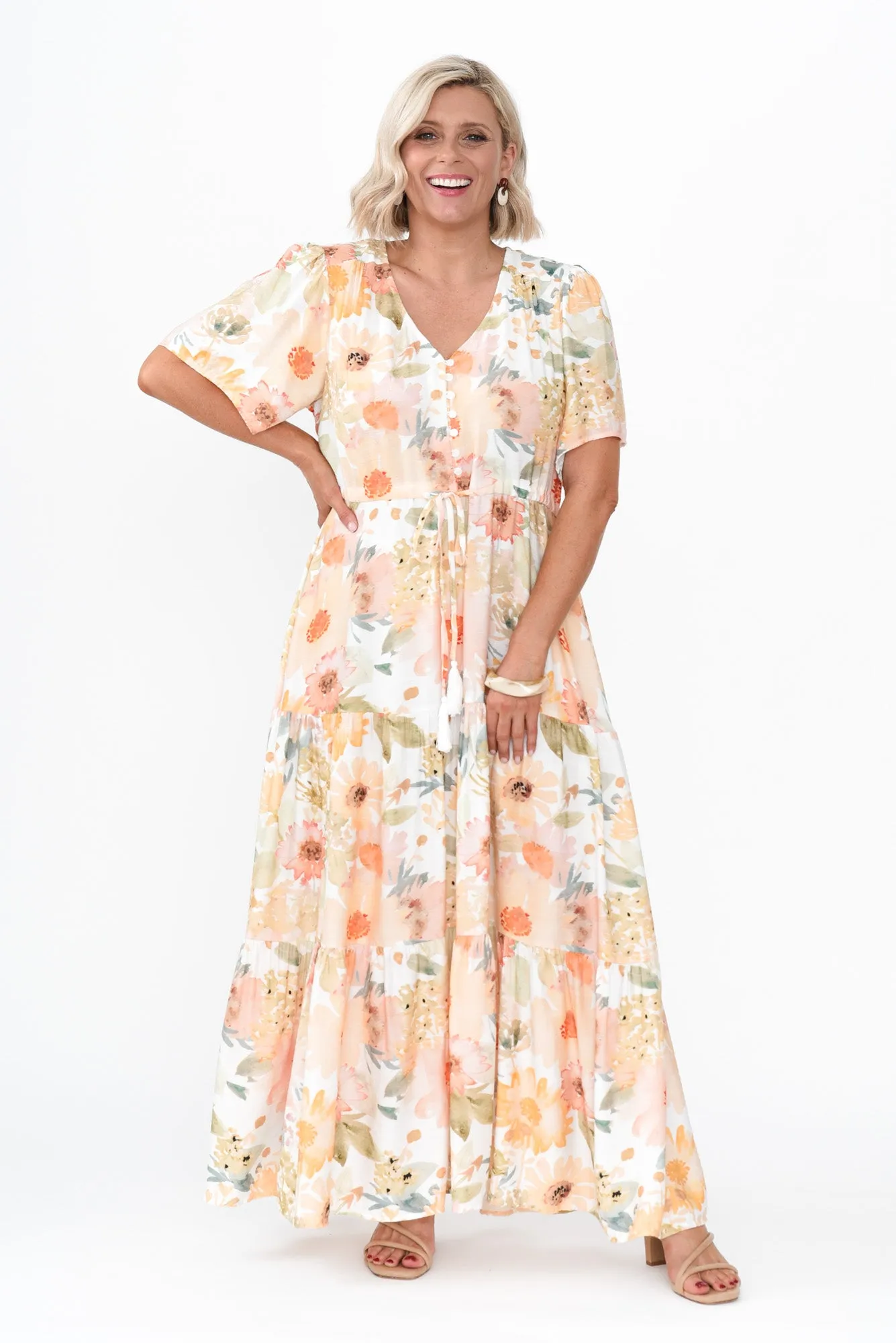 Otis White Floral Linen Blend Summer Dress - Elegant and Lightweight