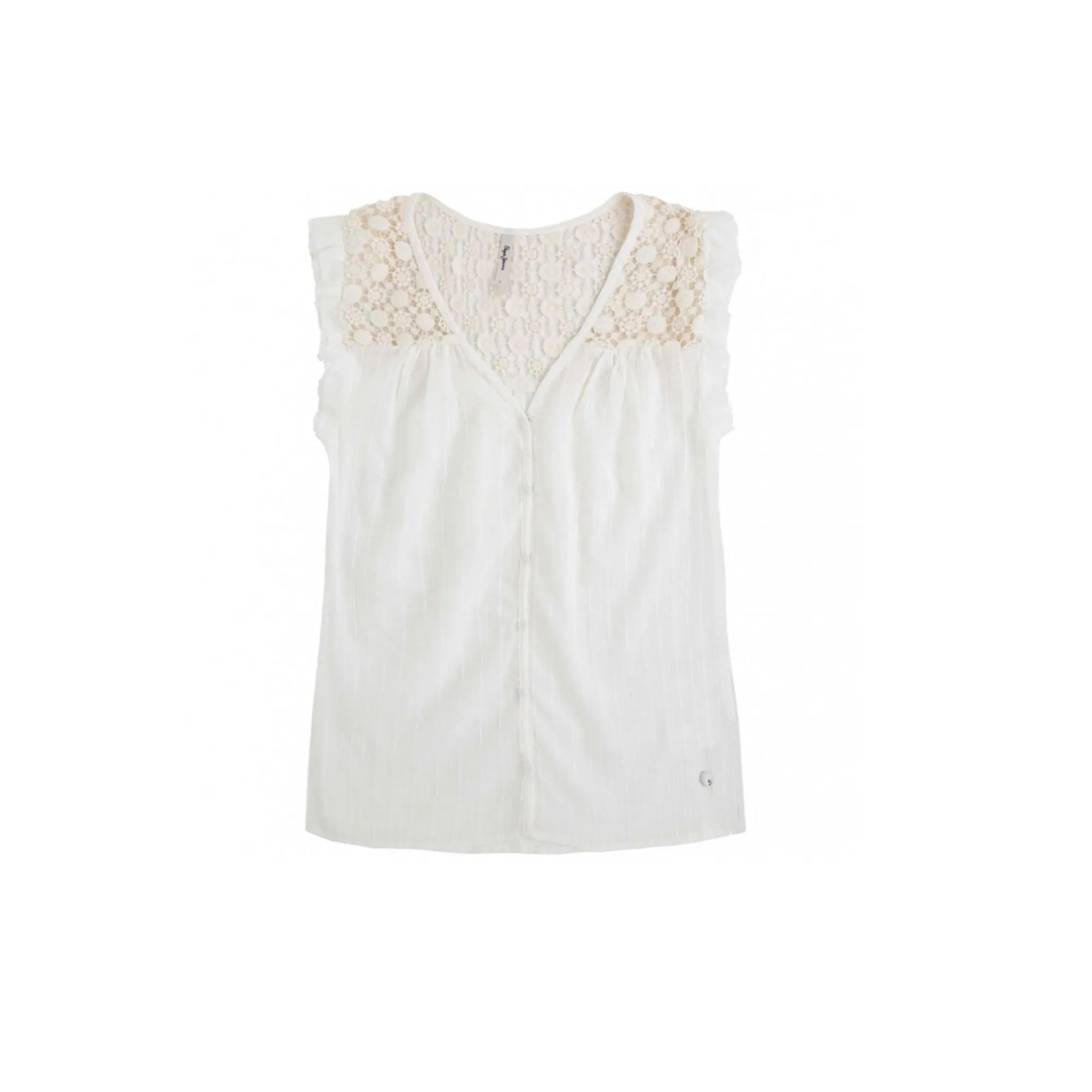P.E.P.E.J.E.A.N.S - Women 'White' Decorative lace Cotton Sleeveless Blouse PJ1033