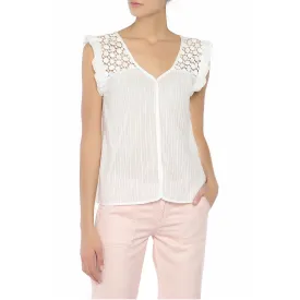 P.E.P.E.J.E.A.N.S - Women 'White' Decorative lace Cotton Sleeveless Blouse PJ1033
