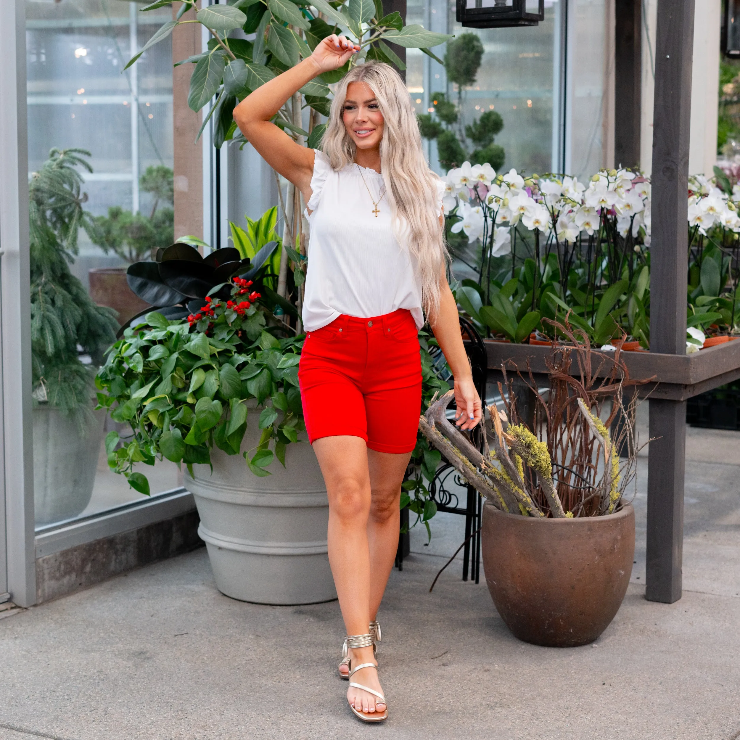 Plus Size Red Tummy Control Bermuda Shorts