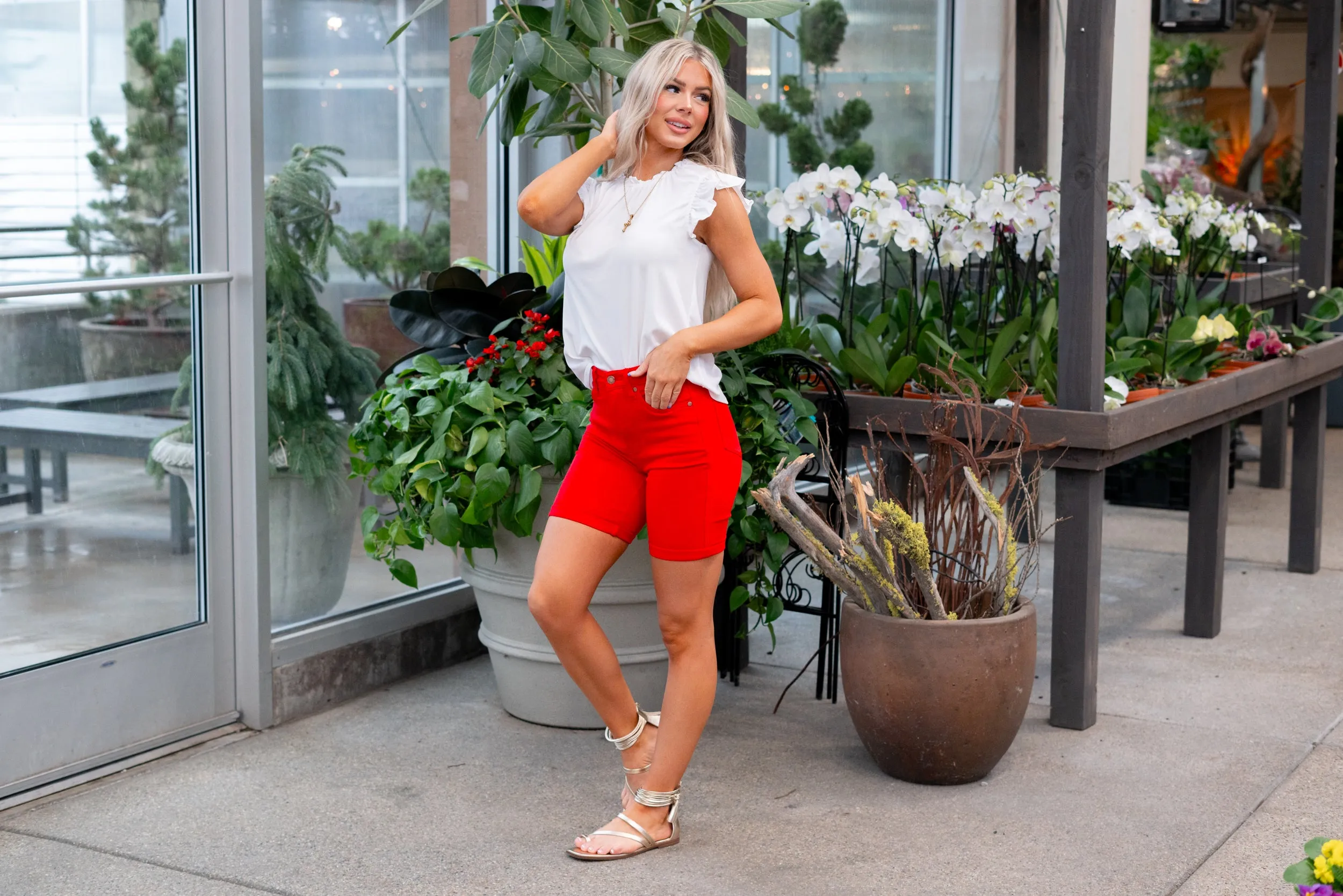 Plus Size Red Tummy Control Bermuda Shorts