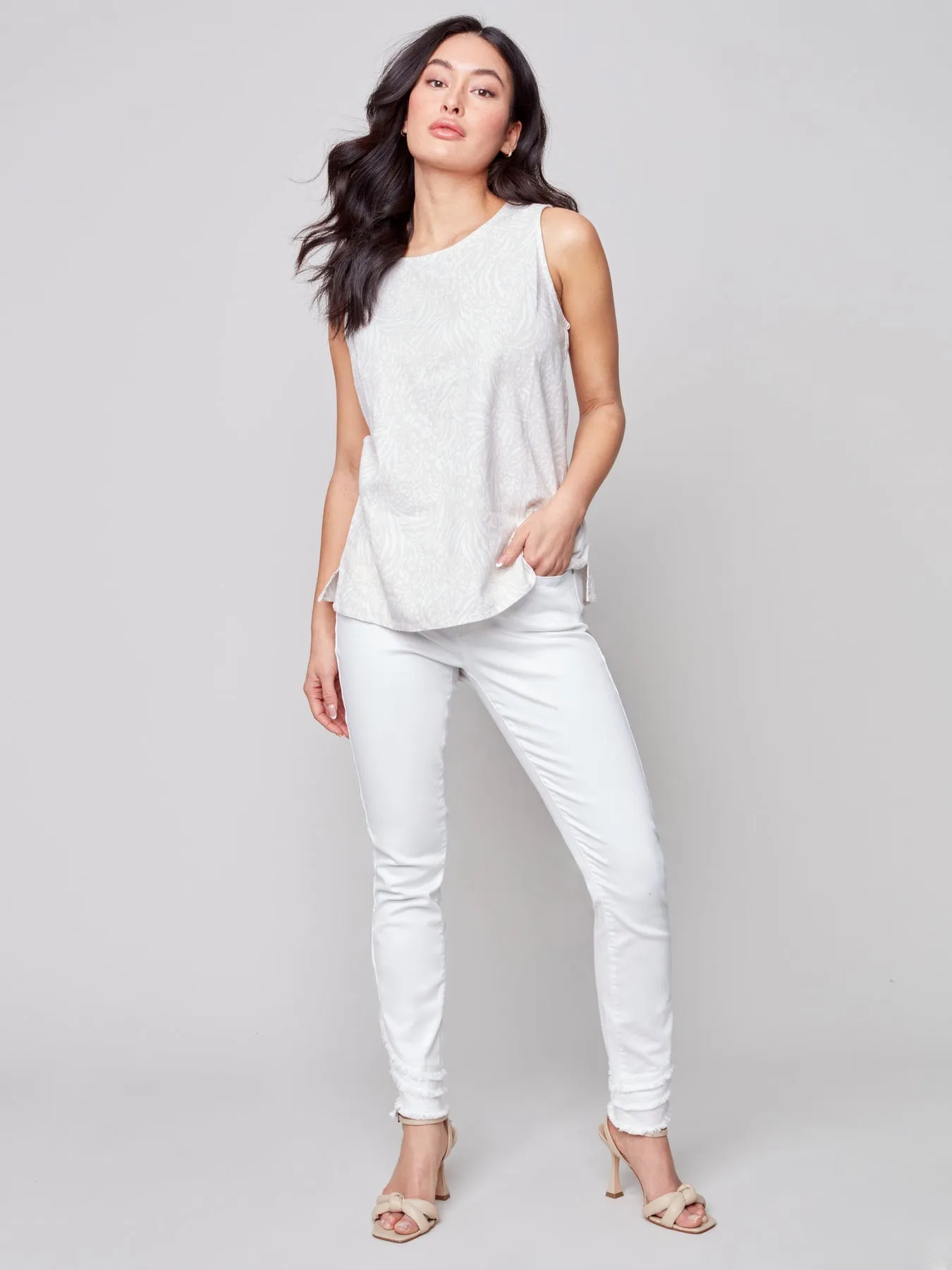 Printed Linen Top with Back Buttons