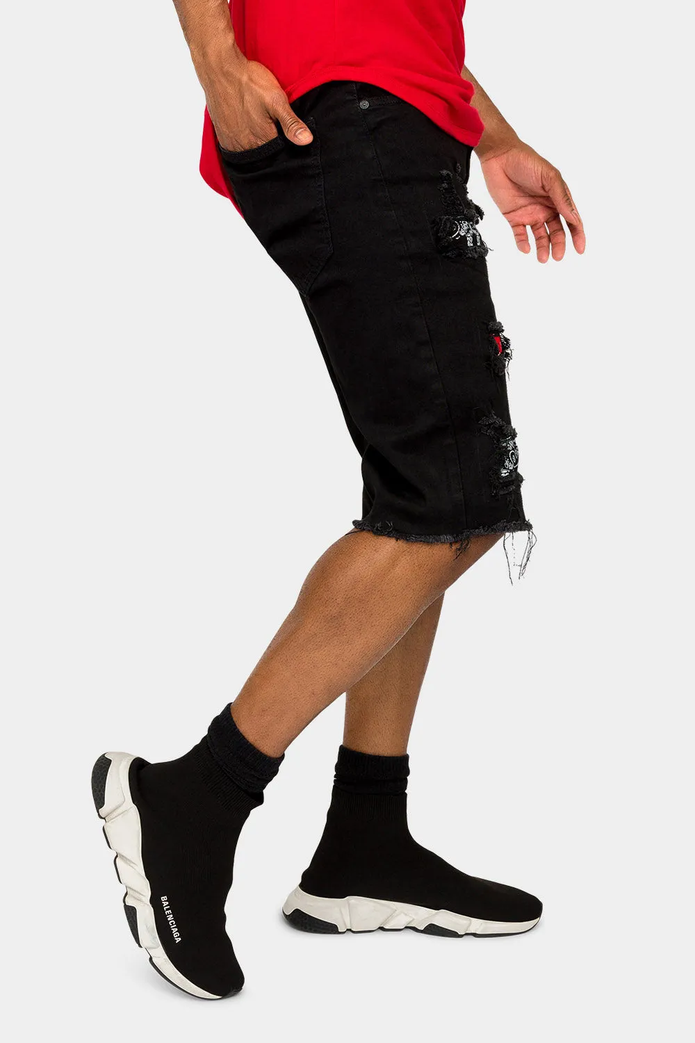Ripped Bandana Repair Denim Shorts