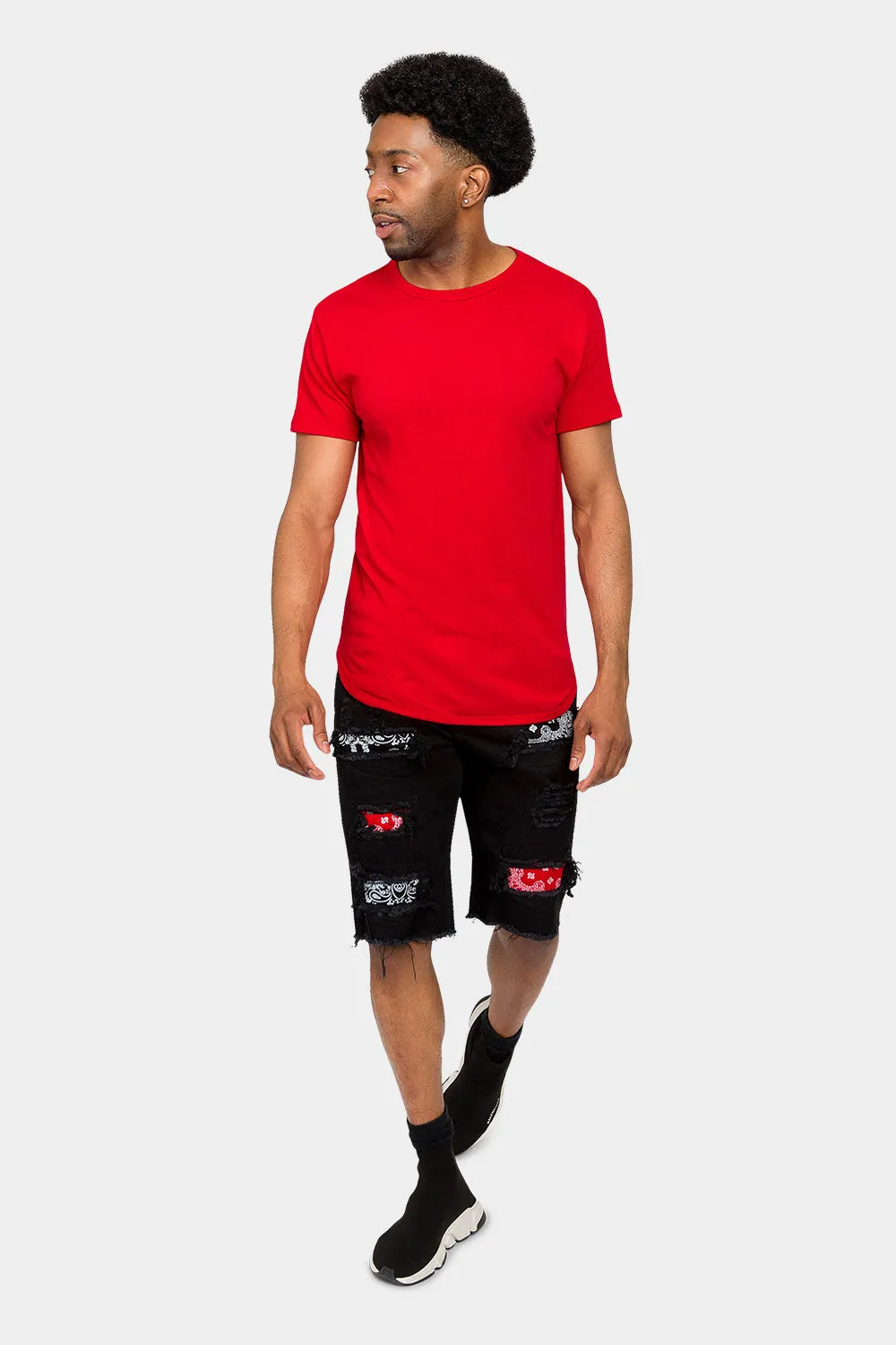 Ripped Bandana Repair Denim Shorts