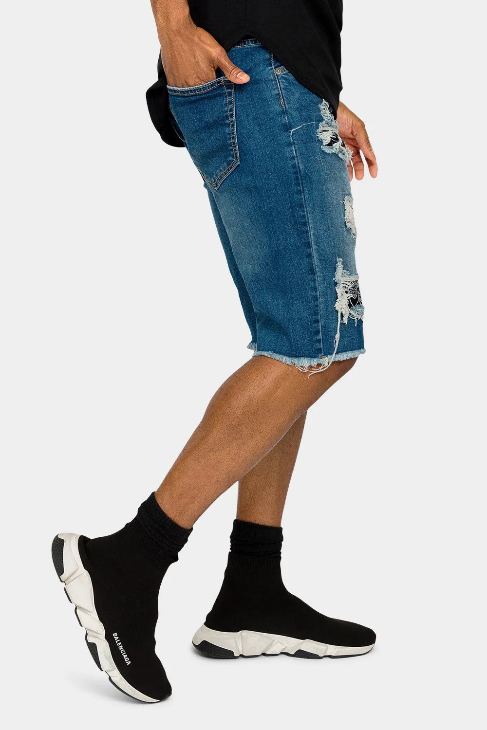 Ripped Bandana Repair Denim Shorts