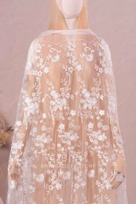 Romantic 3D Flower Beaded Champagne Accent Botany Embroidery Lace
