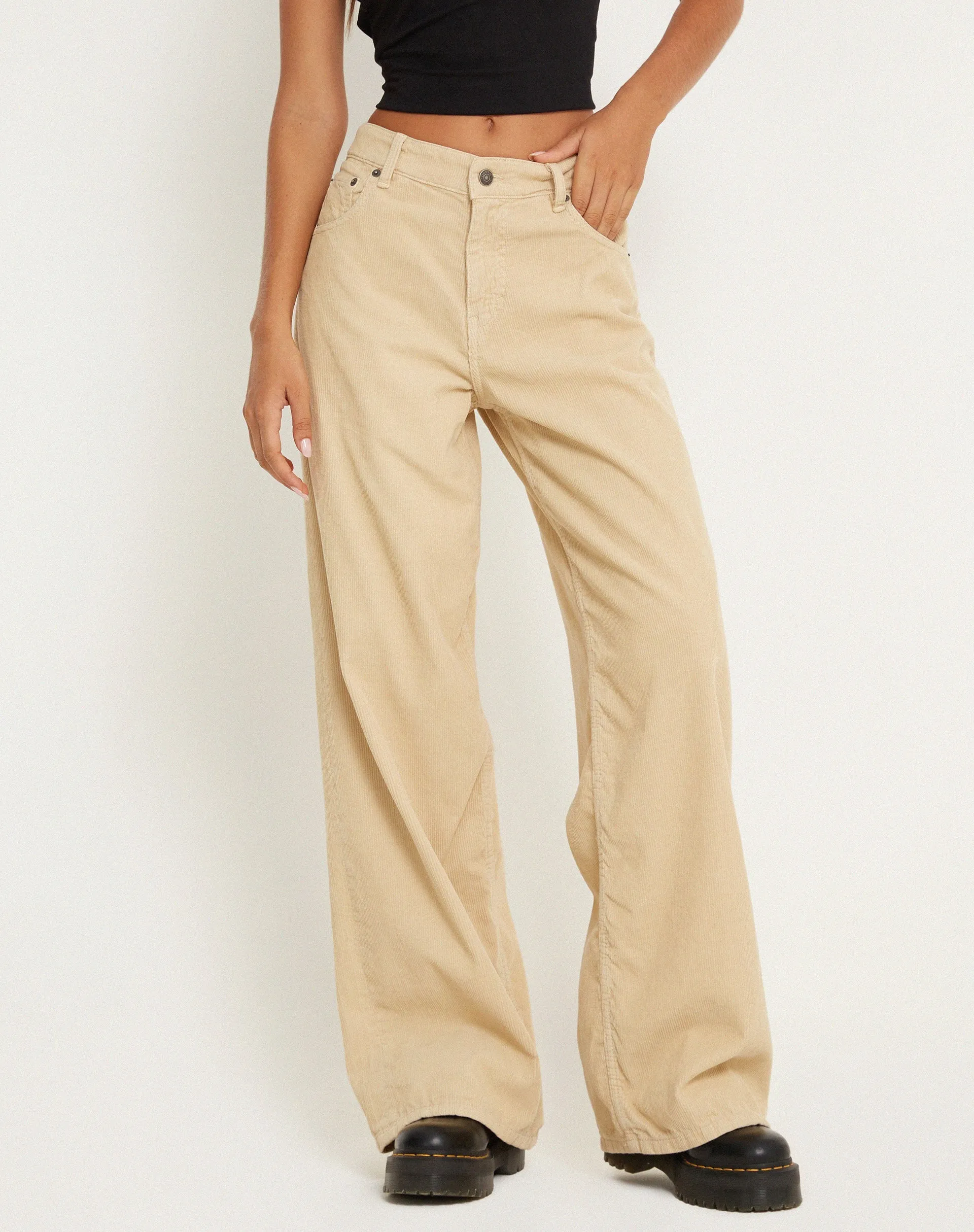 Roomy Extra Wide Low Rise Jeans in Cord Light Tan