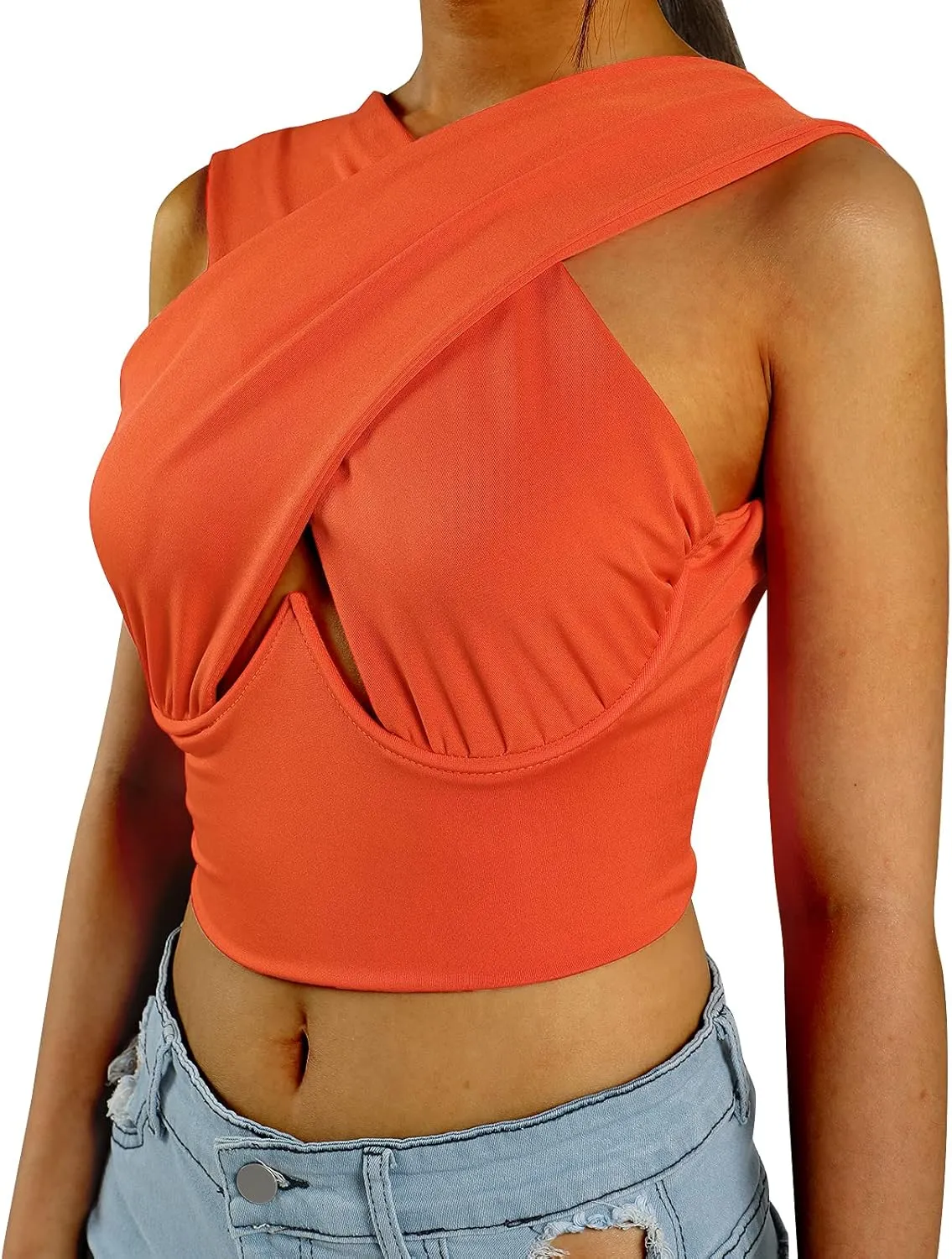 Sexy Women's Cut Out Crisscross Wrap Crop Top Halter Solid Vest Cami Tank Tops