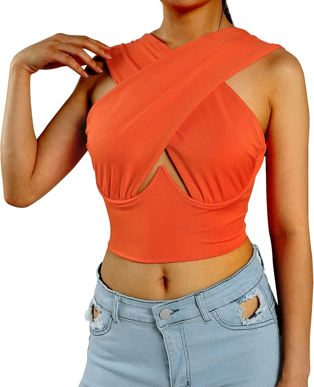 Sexy Women's Cut Out Crisscross Wrap Crop Top Halter Solid Vest Cami Tank Tops
