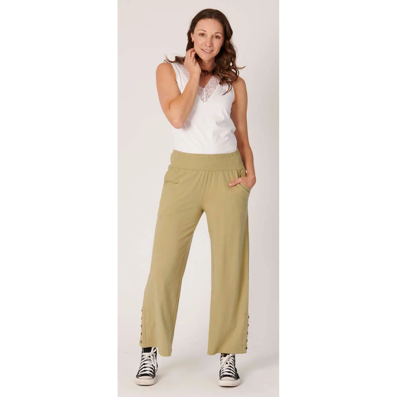 Shirred Waistband Pant - Khaki