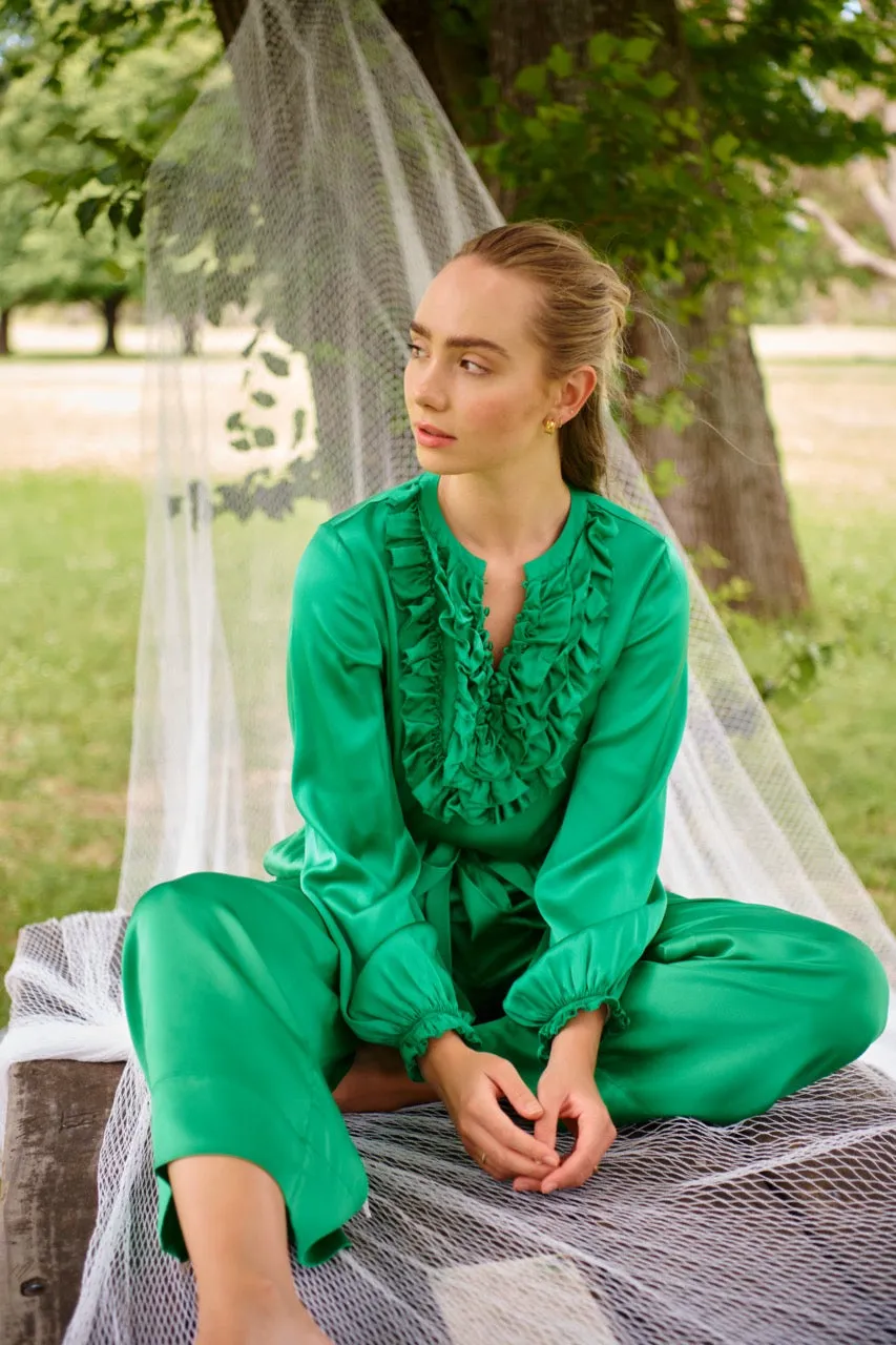 Silk Chantal Pants in Emerald