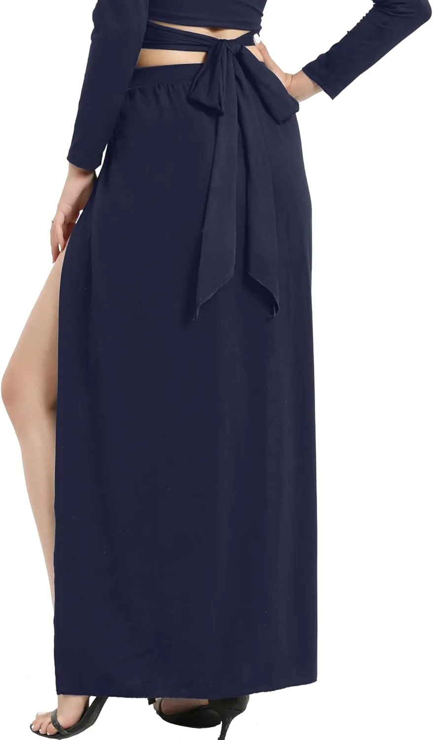 SILUI Women's High Waist Double Slit Sexy Plus Size Thigh Split Flowy Long Maxi Skirt