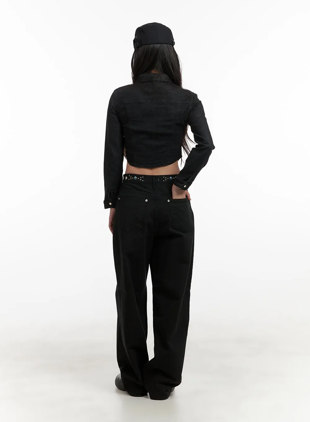Stud Waist Wide Leg Pants CY403