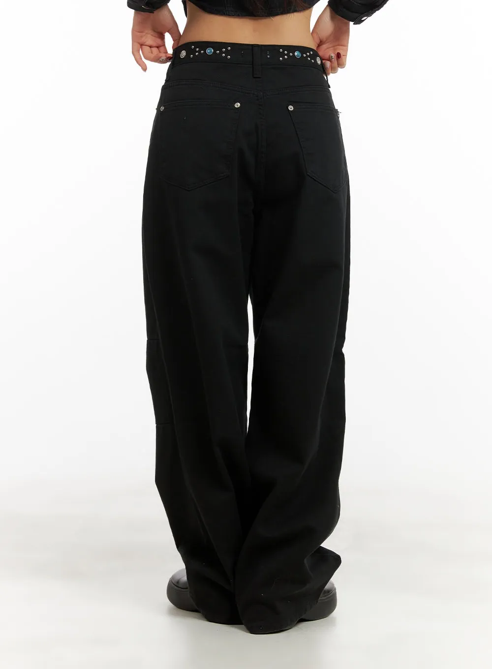 Stud Waist Wide Leg Pants CY403