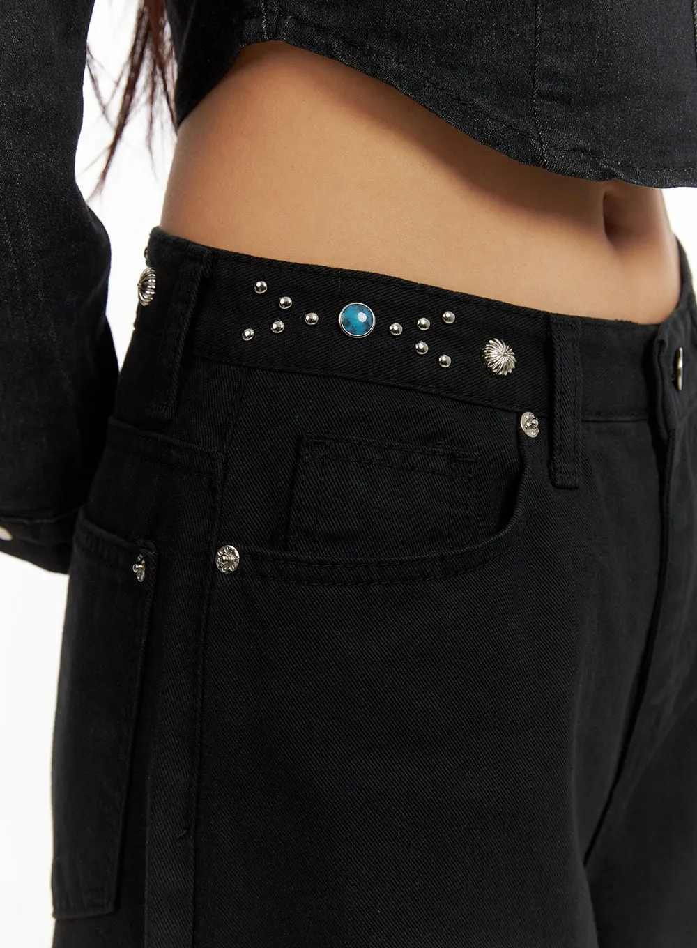 Stud Waist Wide Leg Pants CY403