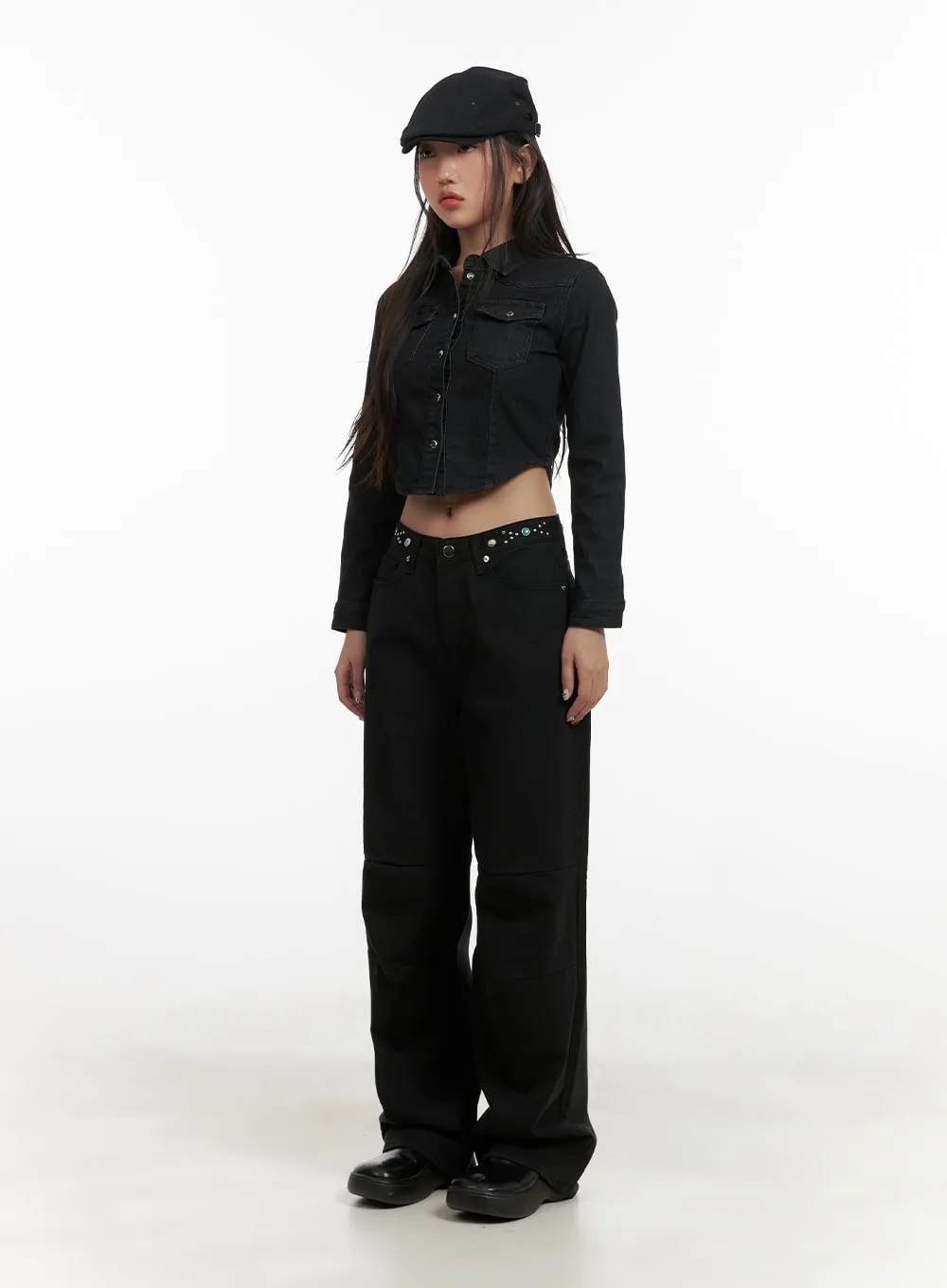 Stud Waist Wide Leg Pants CY403