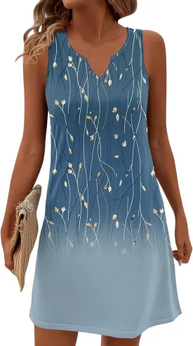 Summer Dresses for Women V Neck Sundresses Casual Beach Tank Dress Floral T Shirt Dresses Loose Sleeveless Sleep Dress