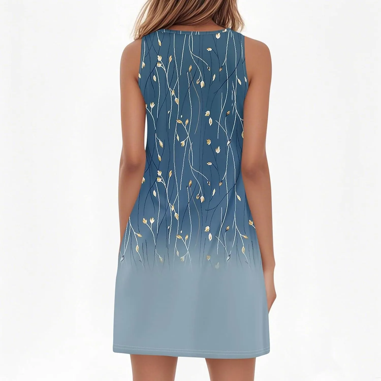 Summer Dresses for Women V Neck Sundresses Casual Beach Tank Dress Floral T Shirt Dresses Loose Sleeveless Sleep Dress