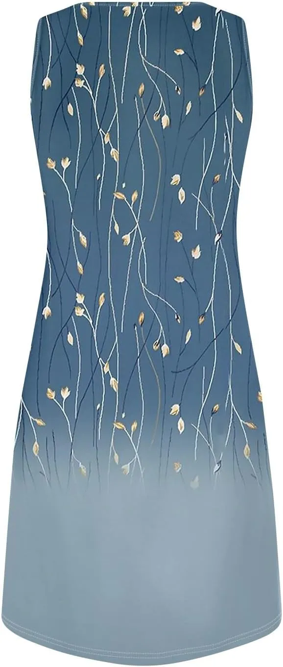 Summer Dresses for Women V Neck Sundresses Casual Beach Tank Dress Floral T Shirt Dresses Loose Sleeveless Sleep Dress