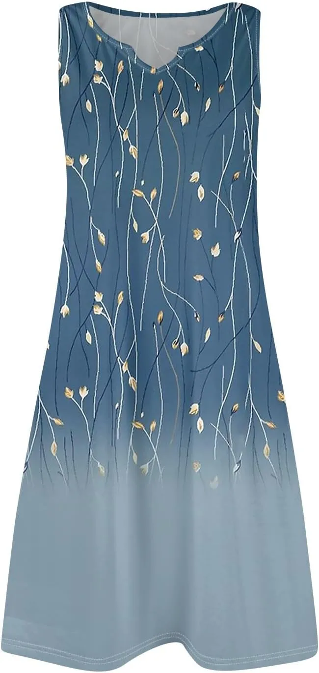 Summer Dresses for Women V Neck Sundresses Casual Beach Tank Dress Floral T Shirt Dresses Loose Sleeveless Sleep Dress