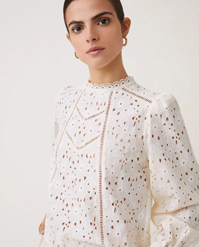 Suncoo Lais Cream Broderie Blouse