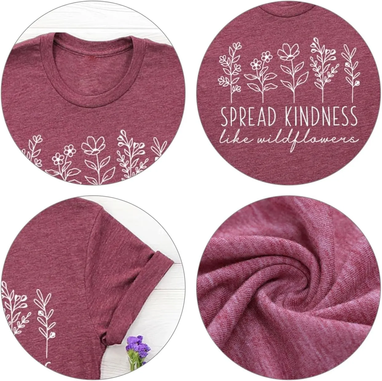 Teacher Shirts for Women Spread Kindness Like Wildflower T-Shirt Casual Plant Lover Tee Tops