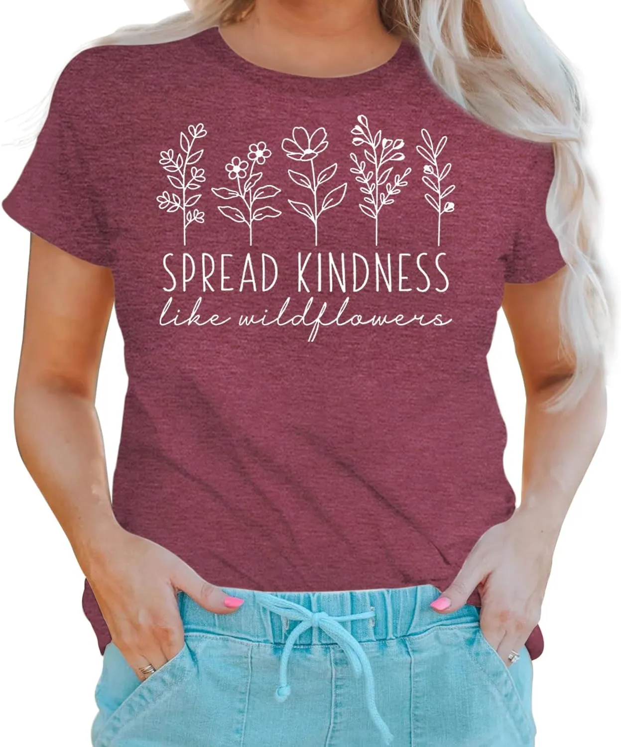 Teacher Shirts for Women Spread Kindness Like Wildflower T-Shirt Casual Plant Lover Tee Tops