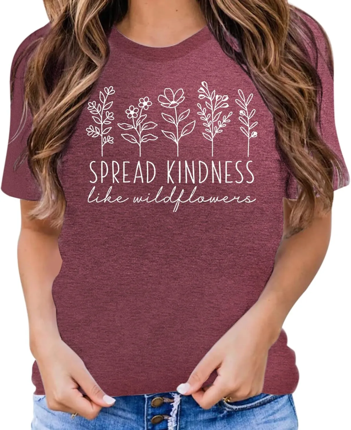 Teacher Shirts for Women Spread Kindness Like Wildflower T-Shirt Casual Plant Lover Tee Tops