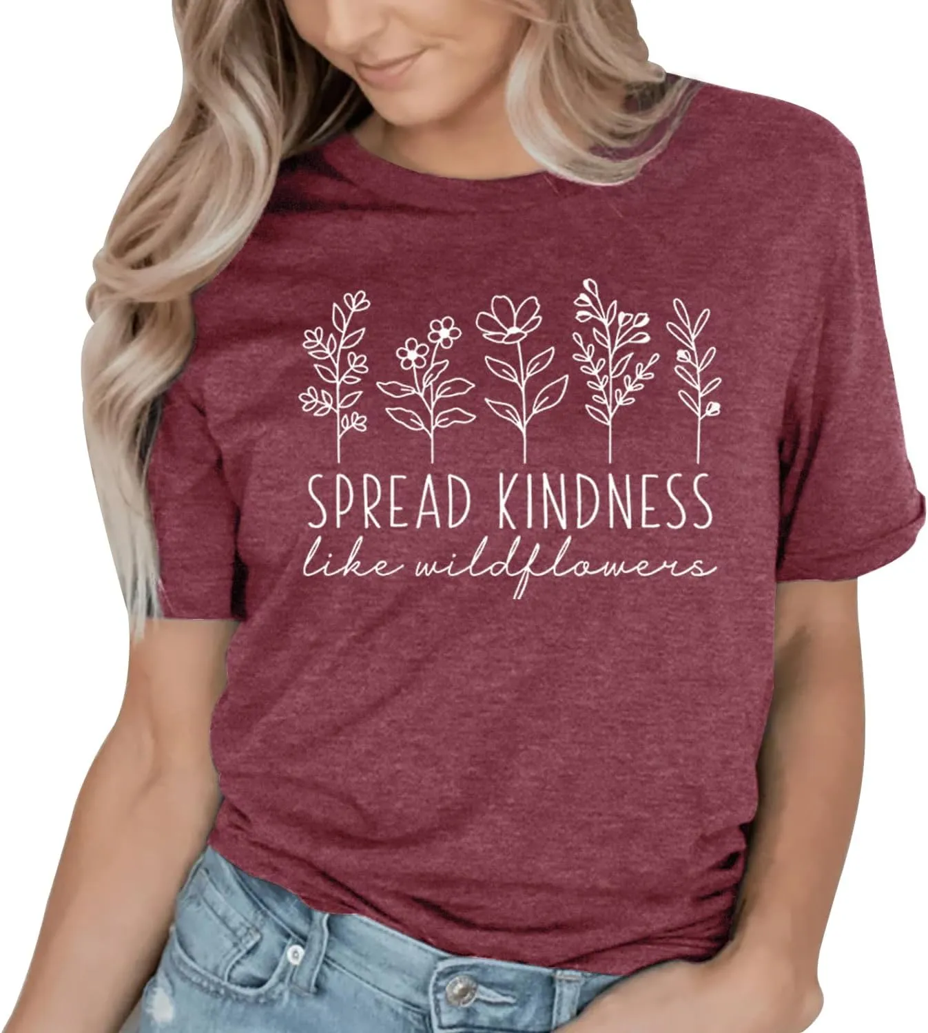 Teacher Shirts for Women Spread Kindness Like Wildflower T-Shirt Casual Plant Lover Tee Tops