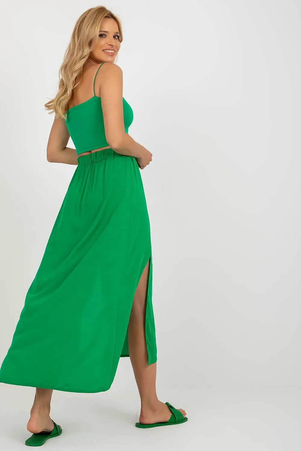 TEEK - Green Double Front Slit Skirt