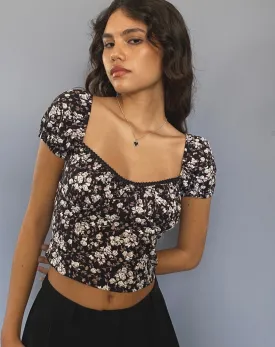 Tezu Sweetheart Top in Dark Wild Flower