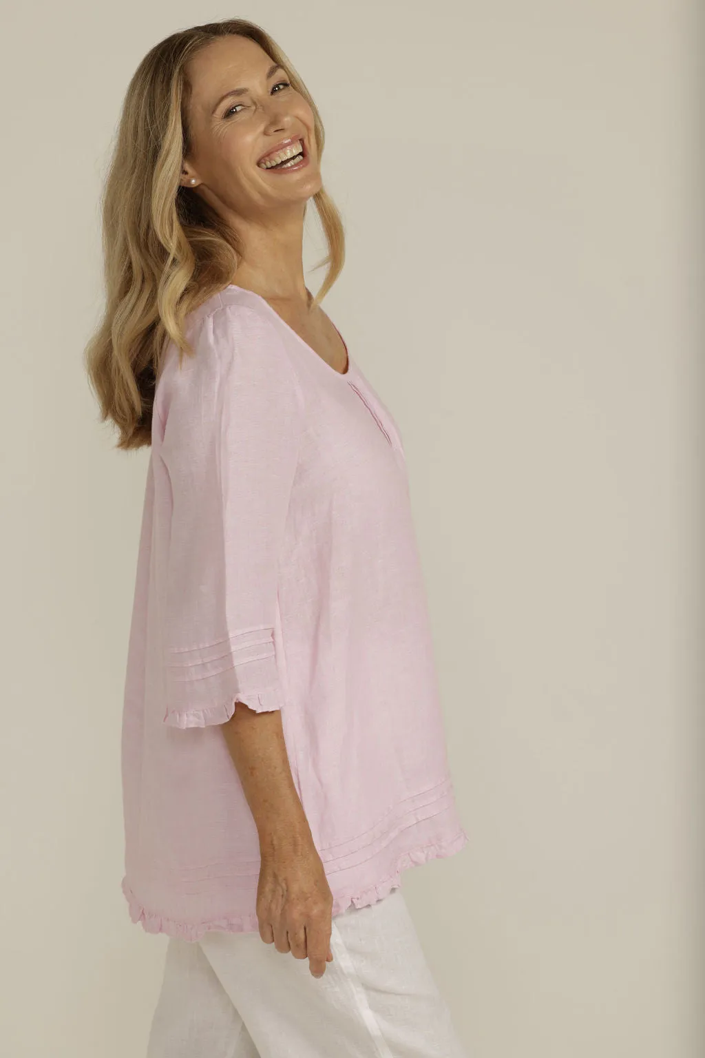 Trapeze Blouse Rose Petal Cross Dyed Linen