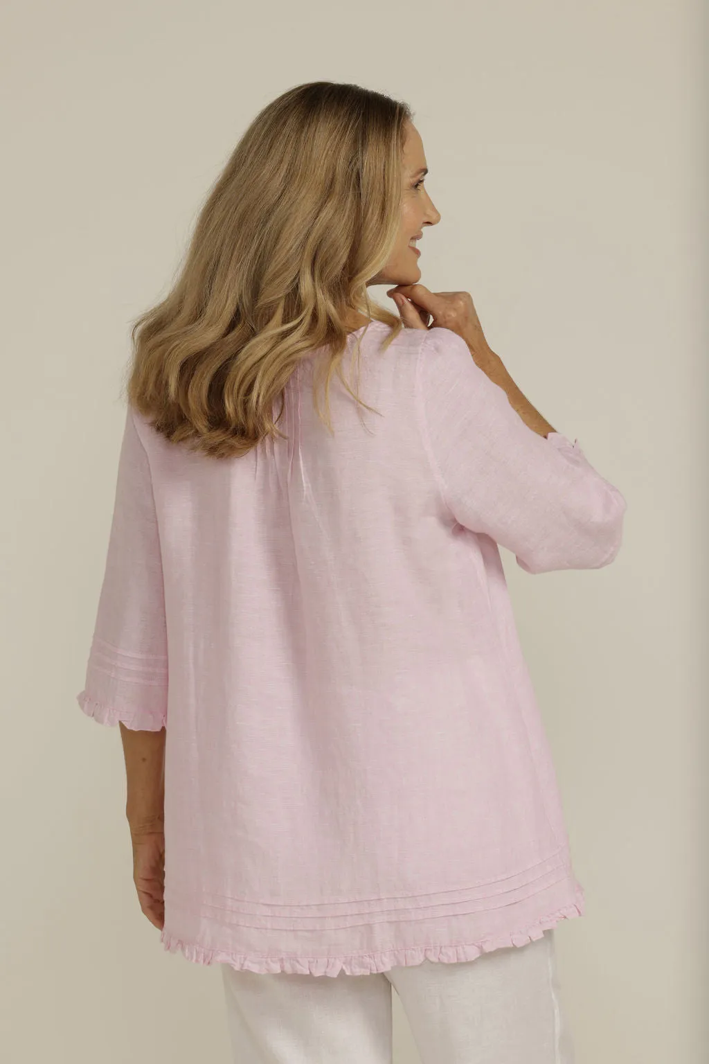 Trapeze Blouse Rose Petal Cross Dyed Linen