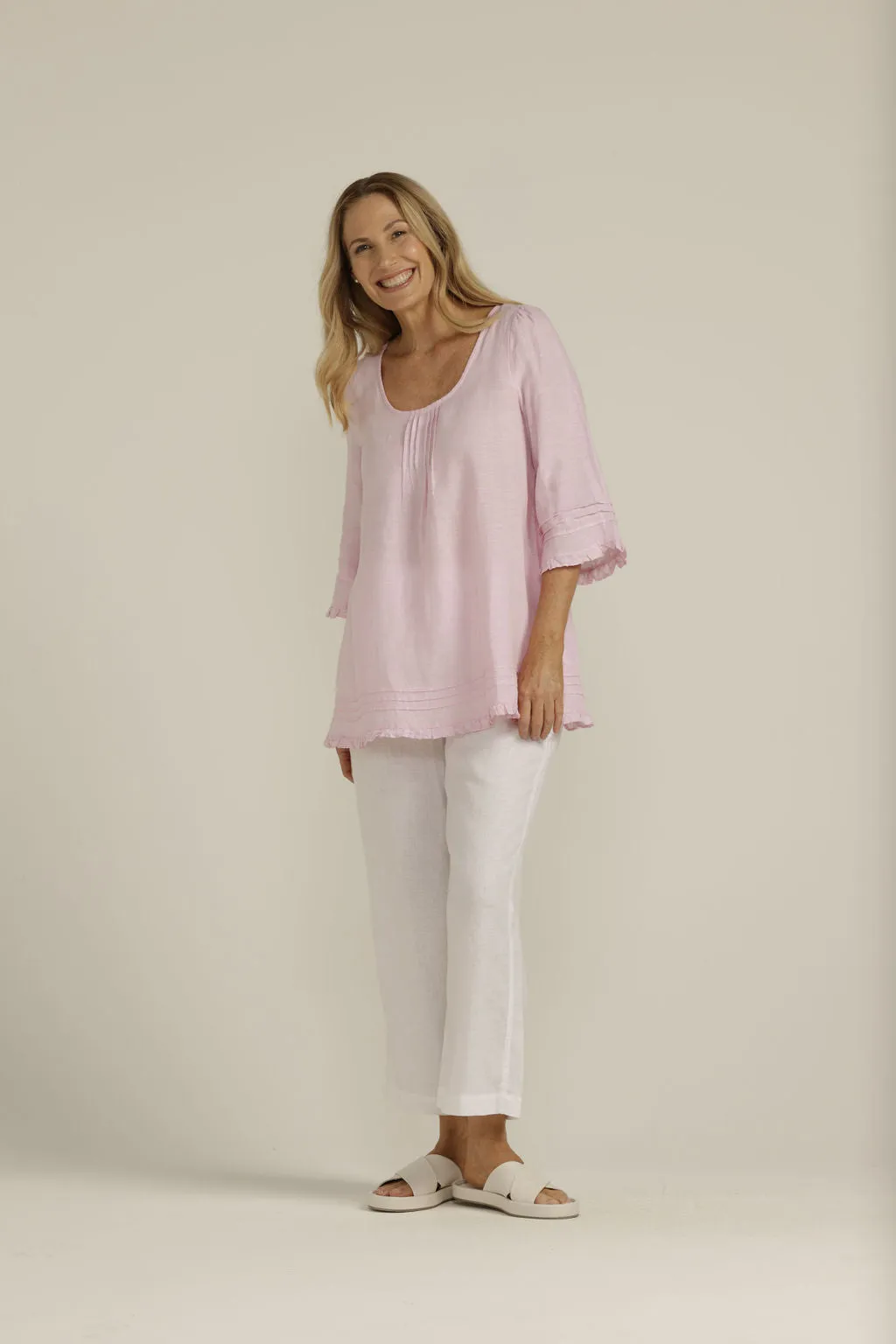 Trapeze Blouse Rose Petal Cross Dyed Linen