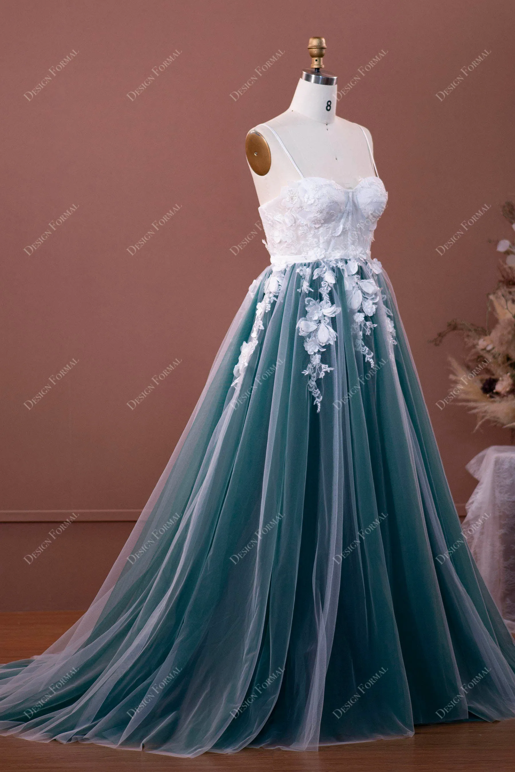 Two-Tone Illusion Corset Lace Fairy Sweetheart A-line Wedding Dress