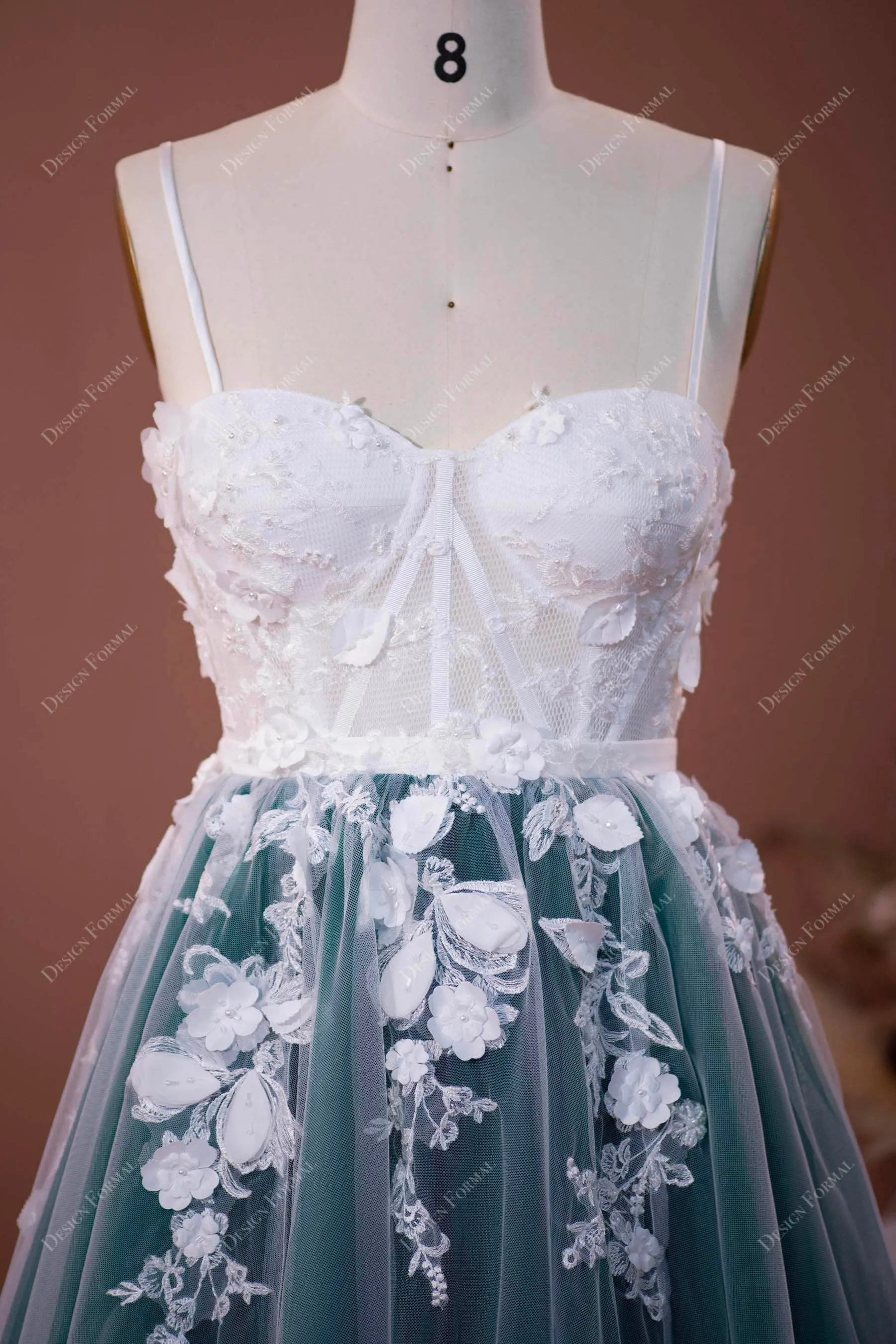 Two-Tone Illusion Corset Lace Fairy Sweetheart A-line Wedding Dress