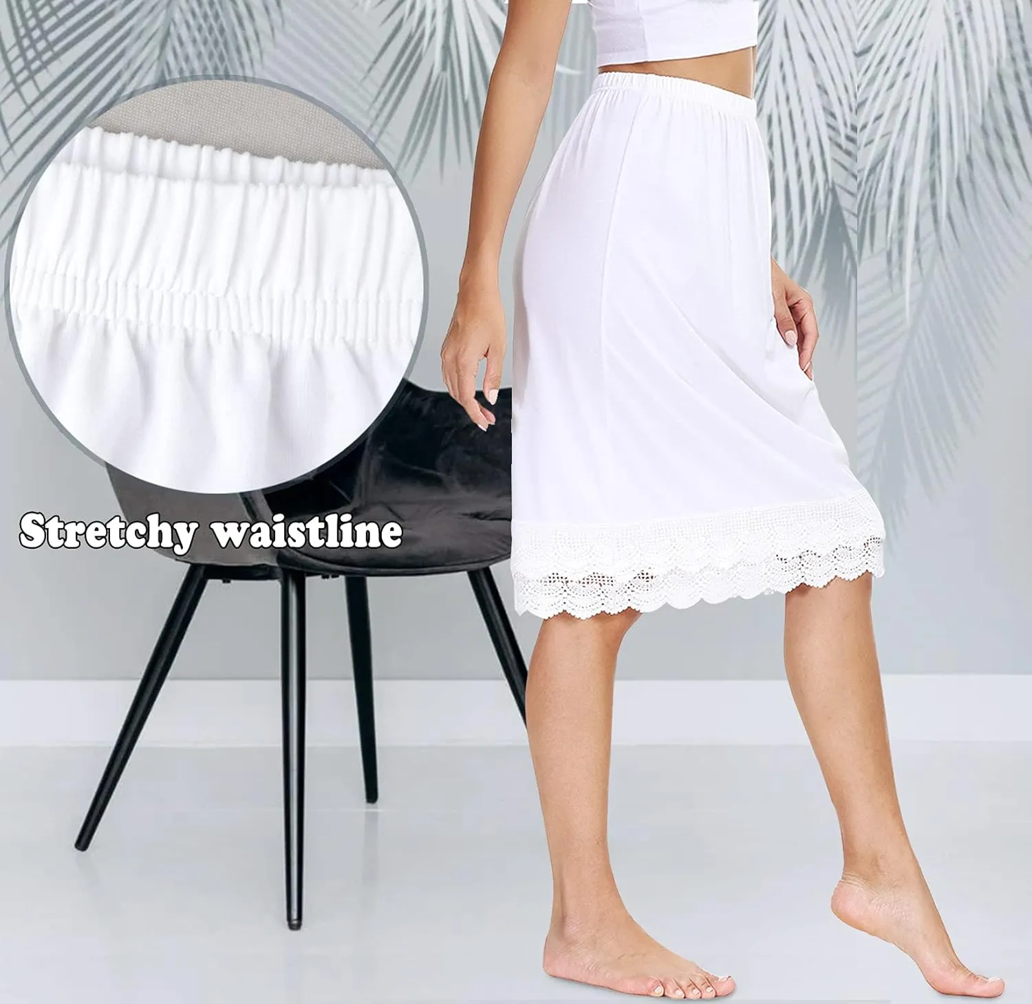 Vanrose Jan Skirt Extender for Women Knee Length Lace Trim Layering Underskirt Half Slip S-5XL